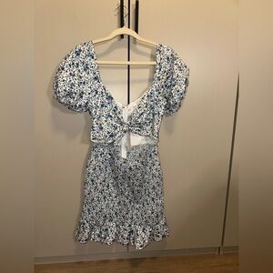 NWT Sabo Skirt Floral Blue and White 100% Cotton Dress size Large